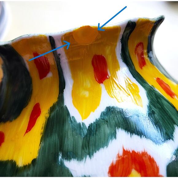TEAPOT/ANTHROPOLOGY-Blackbird-Green-Yellow-"Tie Dye" Design-Hand Painted-4 cups - Picture 13 of 14
